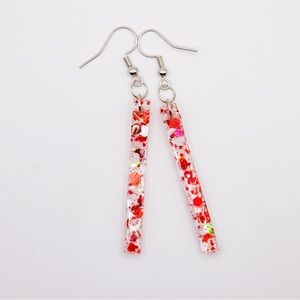 Red and White Glitter 1.5” Resin Earrings with silver Hardware